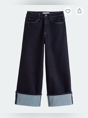Wide-Leg Cuffed Women’s Jeans - Dark Indigo